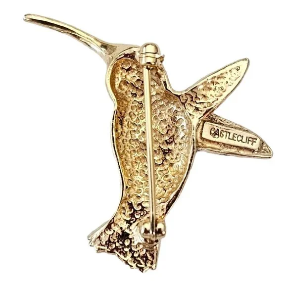 Castlecliff Clear Rhinestone Hummingbird Brooch Pin, Signed L331